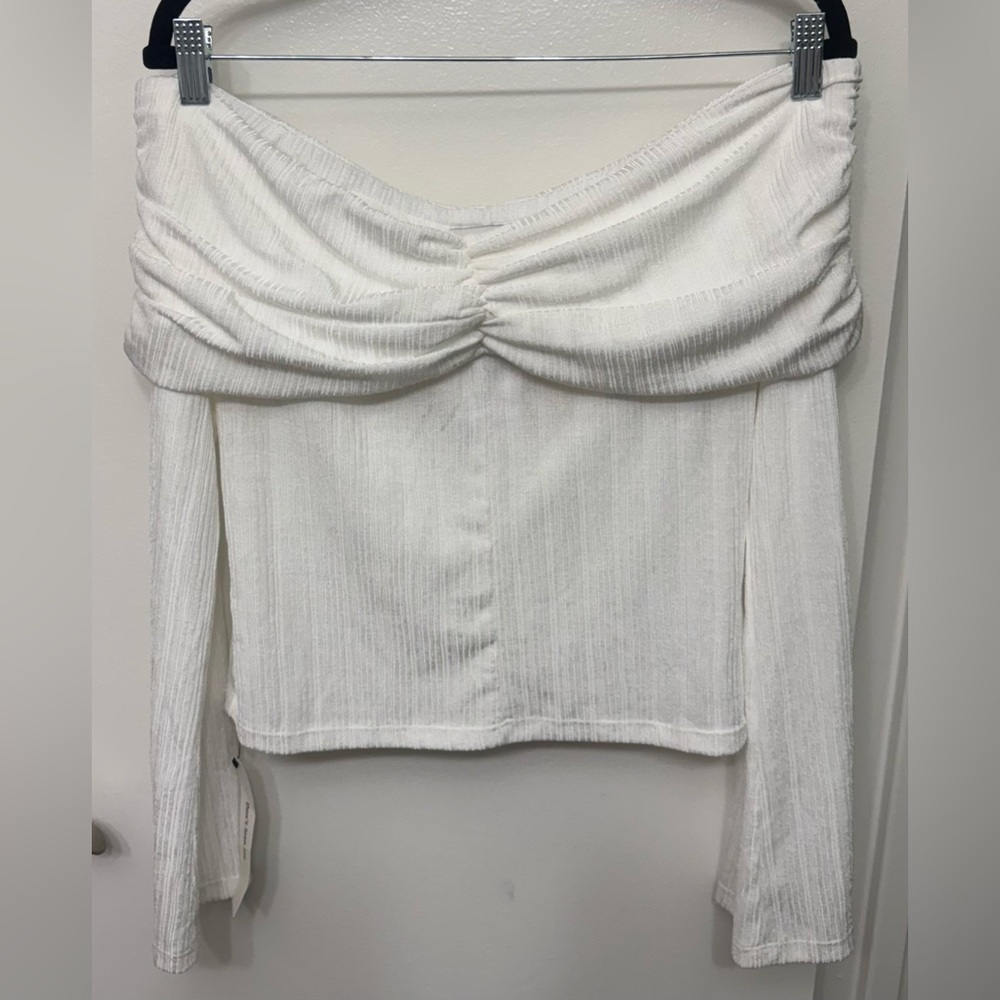 NWOT Reformation Amabel Off Shoulder Knit Top | Fitted Ribbed Sweater Top